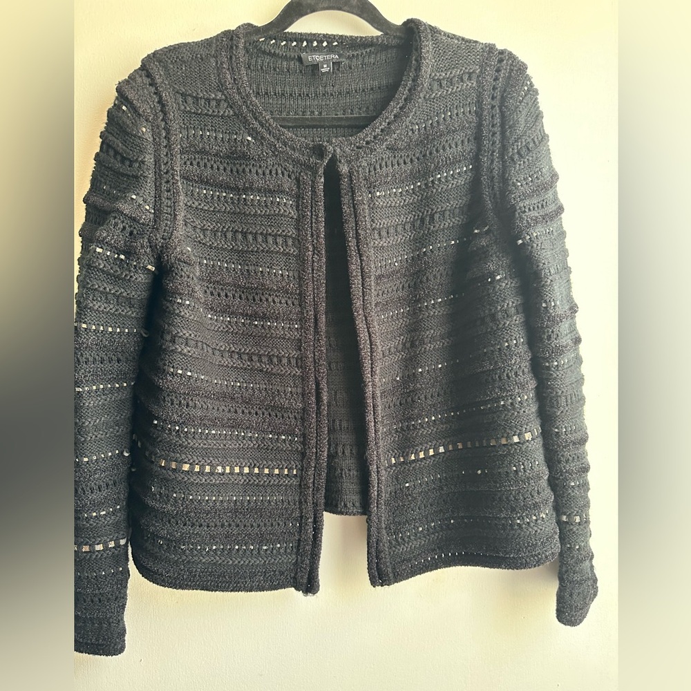 Etcetera Black wool knit Open-Front Cardigan